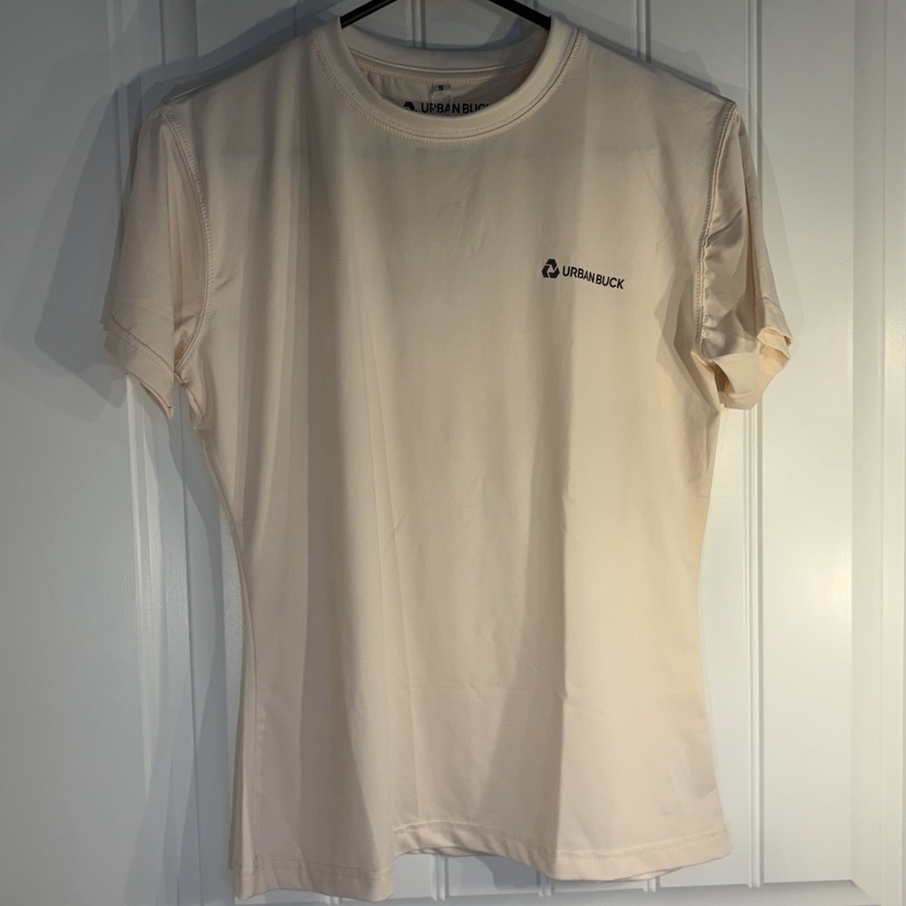 Urban Buck Women's Short Sleeve Athletic Shirt Small Beige Performance Workout T